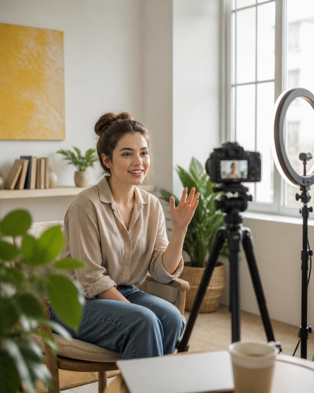 Créateur de contenu filmant une vidéo avec une caméra