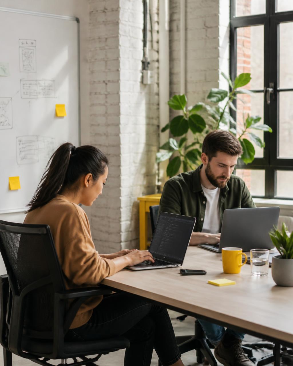 Équipe de startup tech travaillant devant des écrans